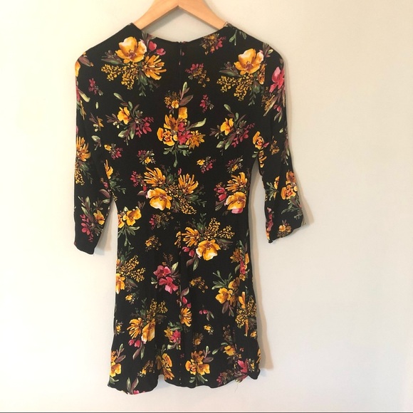 Zara Basic Collection Black Mini Dress w/ Florals - Picture 4 of 9
